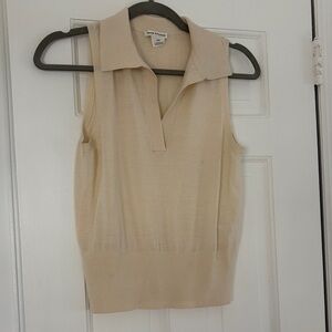 Club Monaco Cream sleeveless collared top